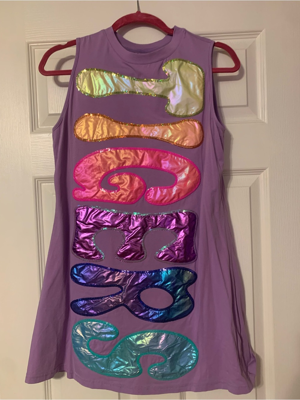 QUEEN OF SPARKLES Lavender Tank Dress with Iridescent Multicolor Appliqués